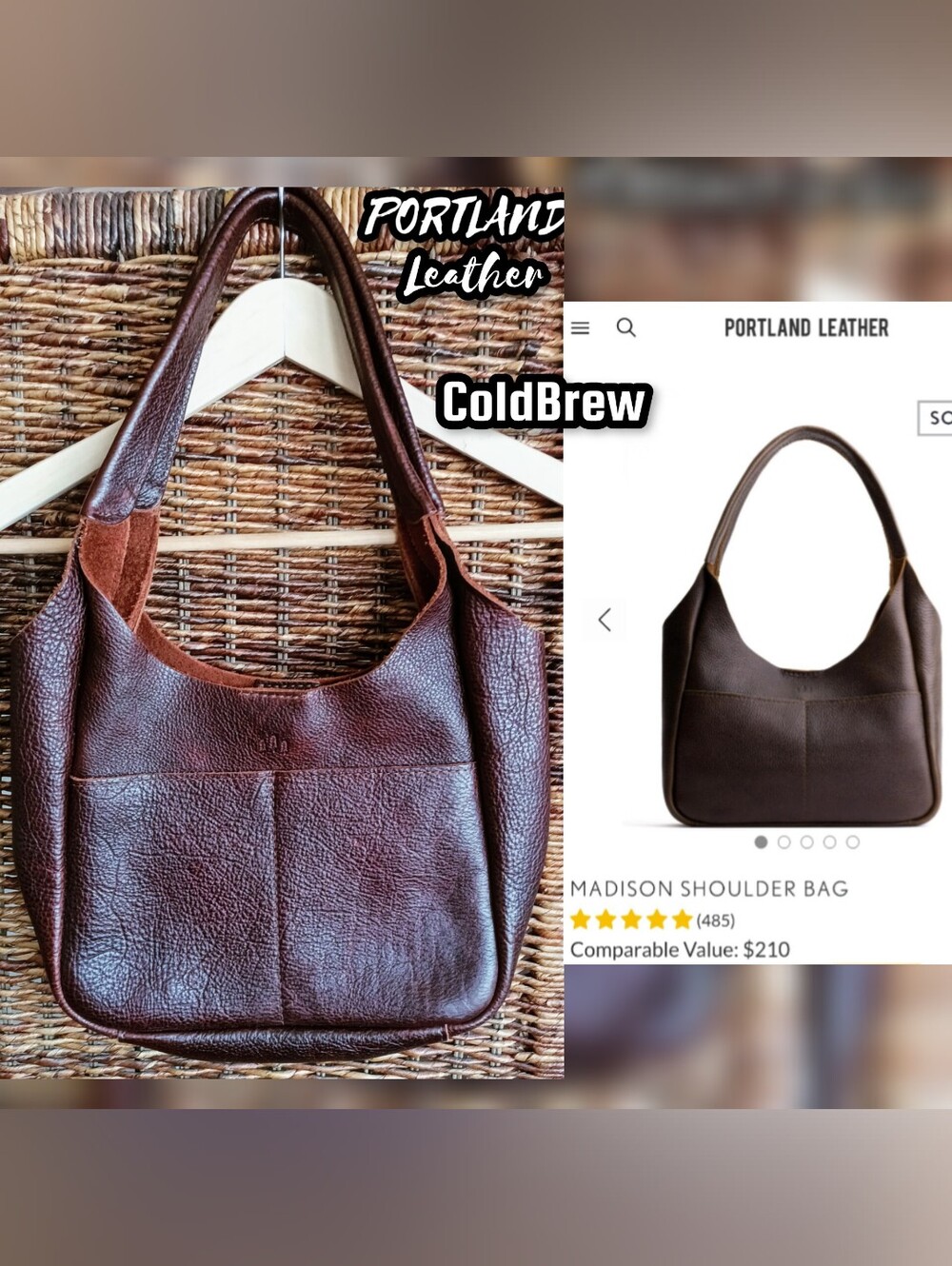 Portland Leather Madison Shoulder Bag Tote Coldbrew Leather